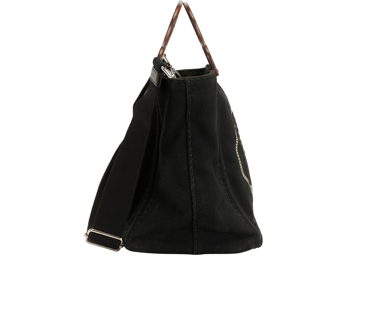 Wooden Handle Logo Print Tote, &pound;495, Handbags, Black, Canvas, Side view
